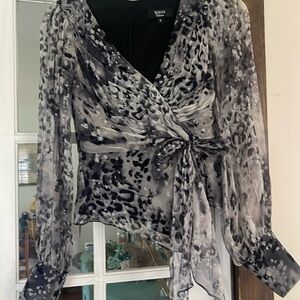 Silk Blouse size 0, sheer sleeves , fun print